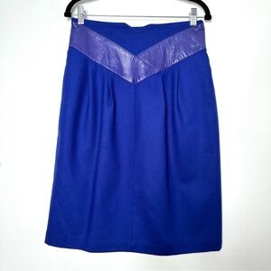 Vintage Cobalt Blue Western Wool Leather Midi Skirt Jewel Toned Feminine Retro
